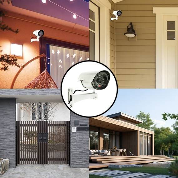 SILVEREYE: Camera video falsa, cu LED rosu. Functioneaza cu 2 baterii AA (neincluse). Argintiu