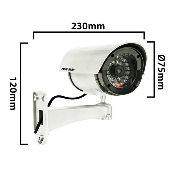 SILVEREYE: Camera video falsa, cu LED rosu. Functioneaza cu 2 baterii AA (neincluse). Argintiu