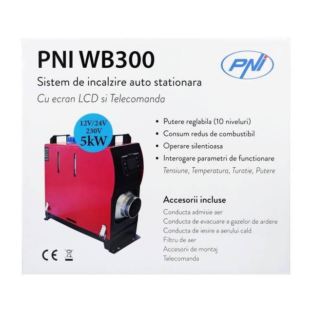 Sistem de incalzire auto stationara PNI WB300 Diesel 5kW 12V/24V, 230V, 10 niveluri de putere sirocou