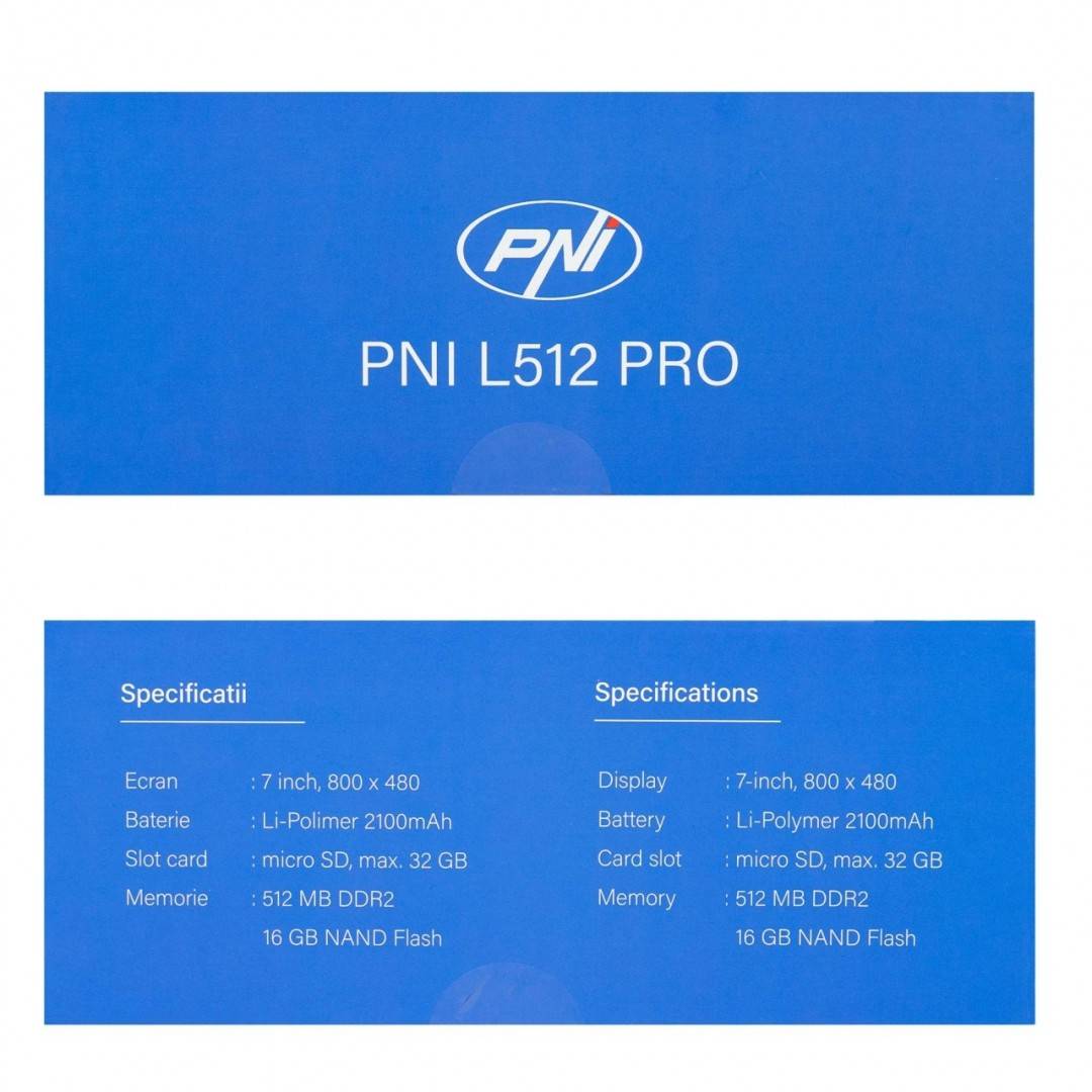 Sistem de navigatie GPS PNI L512 PRO cu parasolar, 7 inch, 800 MHz, 512MB DDR, 16GB memorie interna, FM transmitter