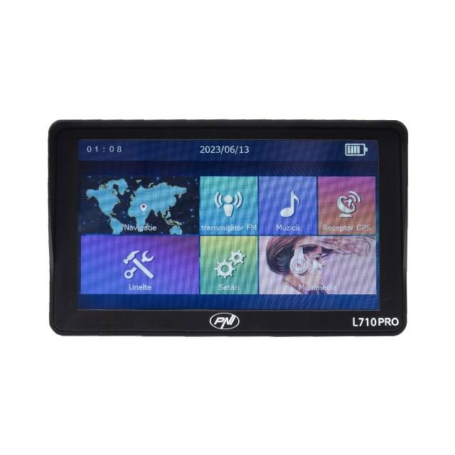 Sistem de navigatie GPS PNI L710 PRO cu parasolar, 7 inch, 800 MHz, 256MB DDR, 16GB memorie interna, FM transmitter, cu doua alimentatoare auto