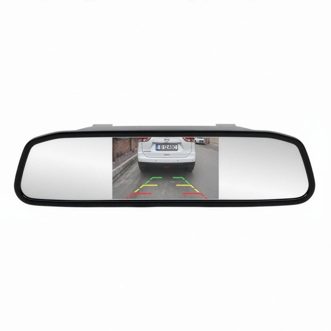Sistem parcare wireless PNI Escort P20 cu display LCD 4.3 inch integrat in oglinda retrovizoare si camera marsarier 480P, unghi 110 grade