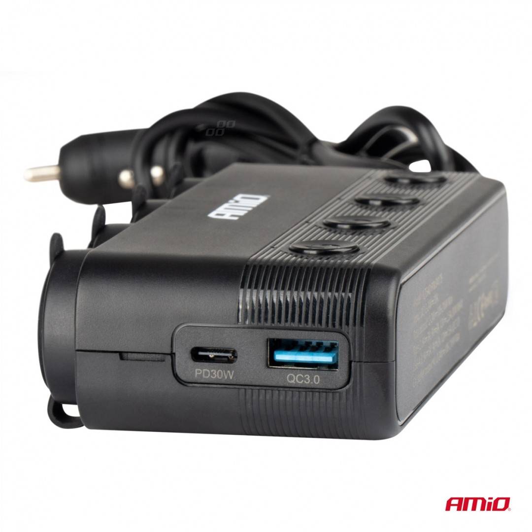 Spliter bricheta 2xUSB, 12-24V, 216W, 4 butoane control On-Off LED, 1xUSB-A QC3.0 si 1xUSB-C PD30W