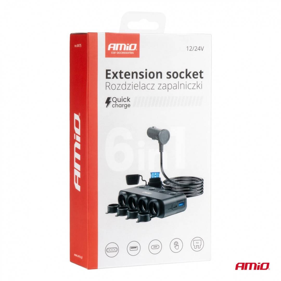 Spliter bricheta 2xUSB, 12-24V, 216W, 4 butoane control On-Off LED, 1xUSB-A QC3.0 si 1xUSB-C PD30W