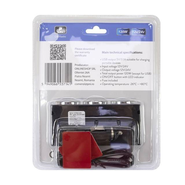 Spliter bricheta auto PNI Lighter 20 12V/24V 2 iesiri, 2 x USB, indicator LED