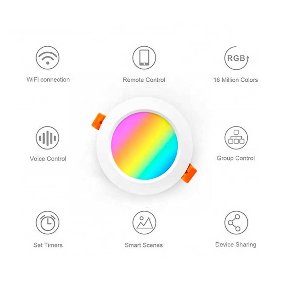 Spot LED inteligent PNI SafeHome PT58RC WiFi, incastrabil, tavan, RGBW, 7W, 600 lm, lumina/culoare reglabila prin internet, Aplicatie Tuya Smart,