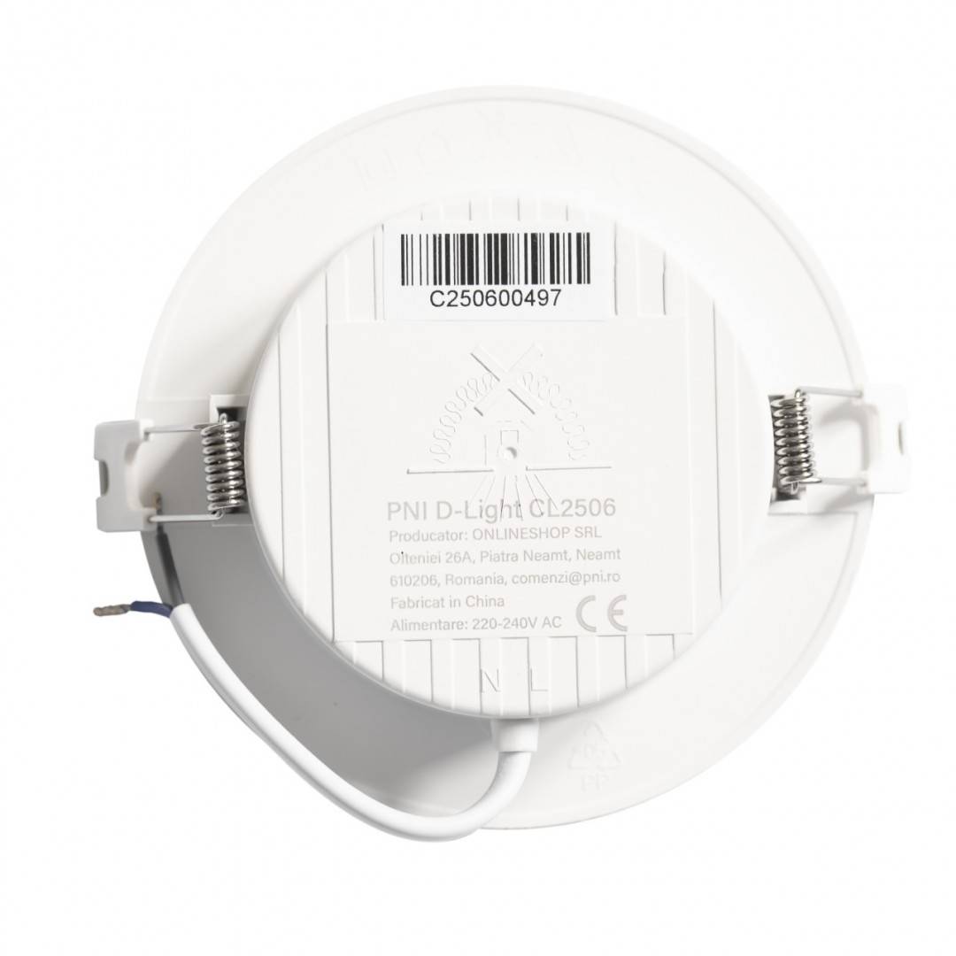 Spot LED PNI D-Light CL2506 6W, incastrabil, rotund 120 cm, 6400K, alimentare 230V, 660 lm, alb rece