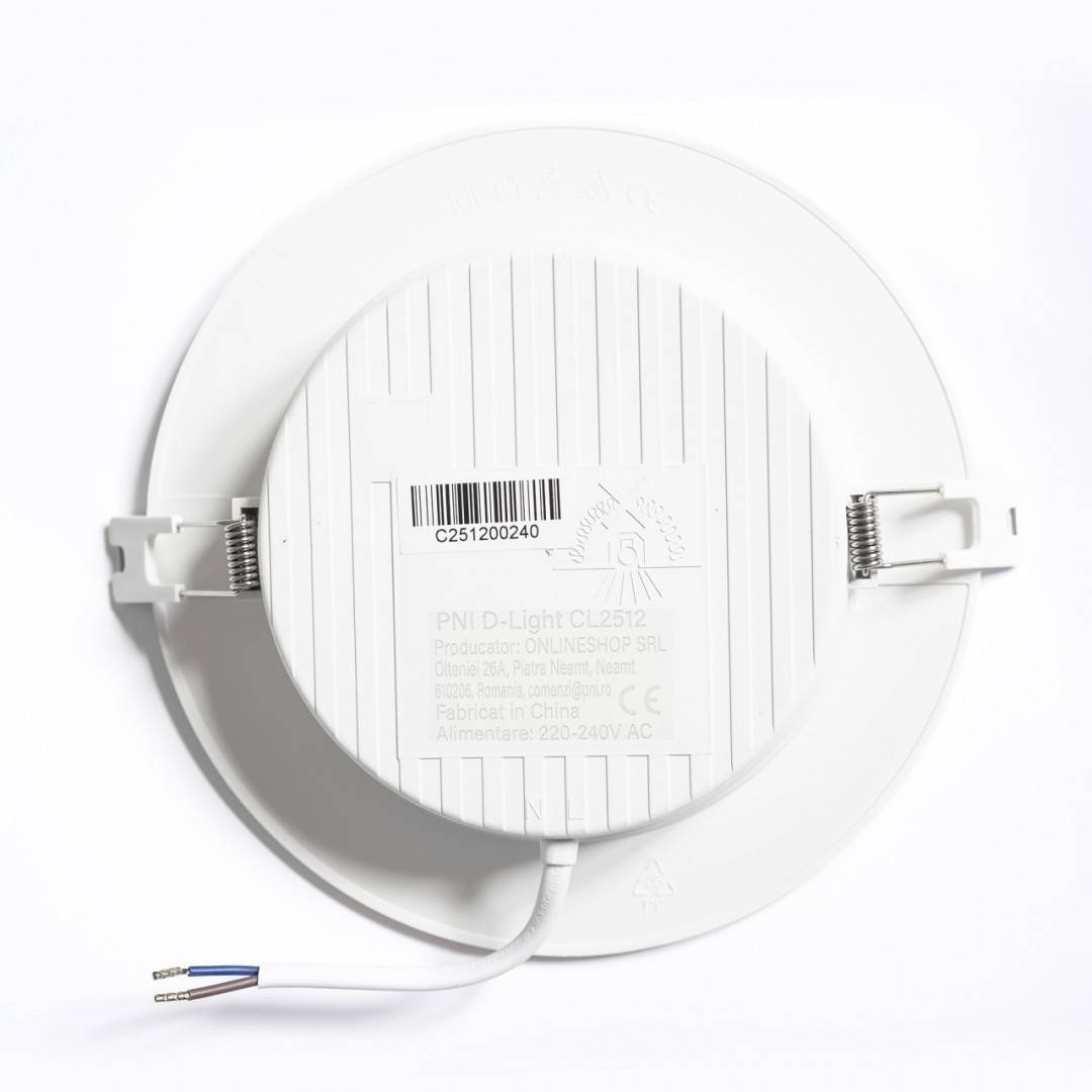 Spot LED PNI D-Light CL2512 12W, incastrabil, rotund 17 cm, 4200K, alimentare 230V, 1320 lm, alb neutru