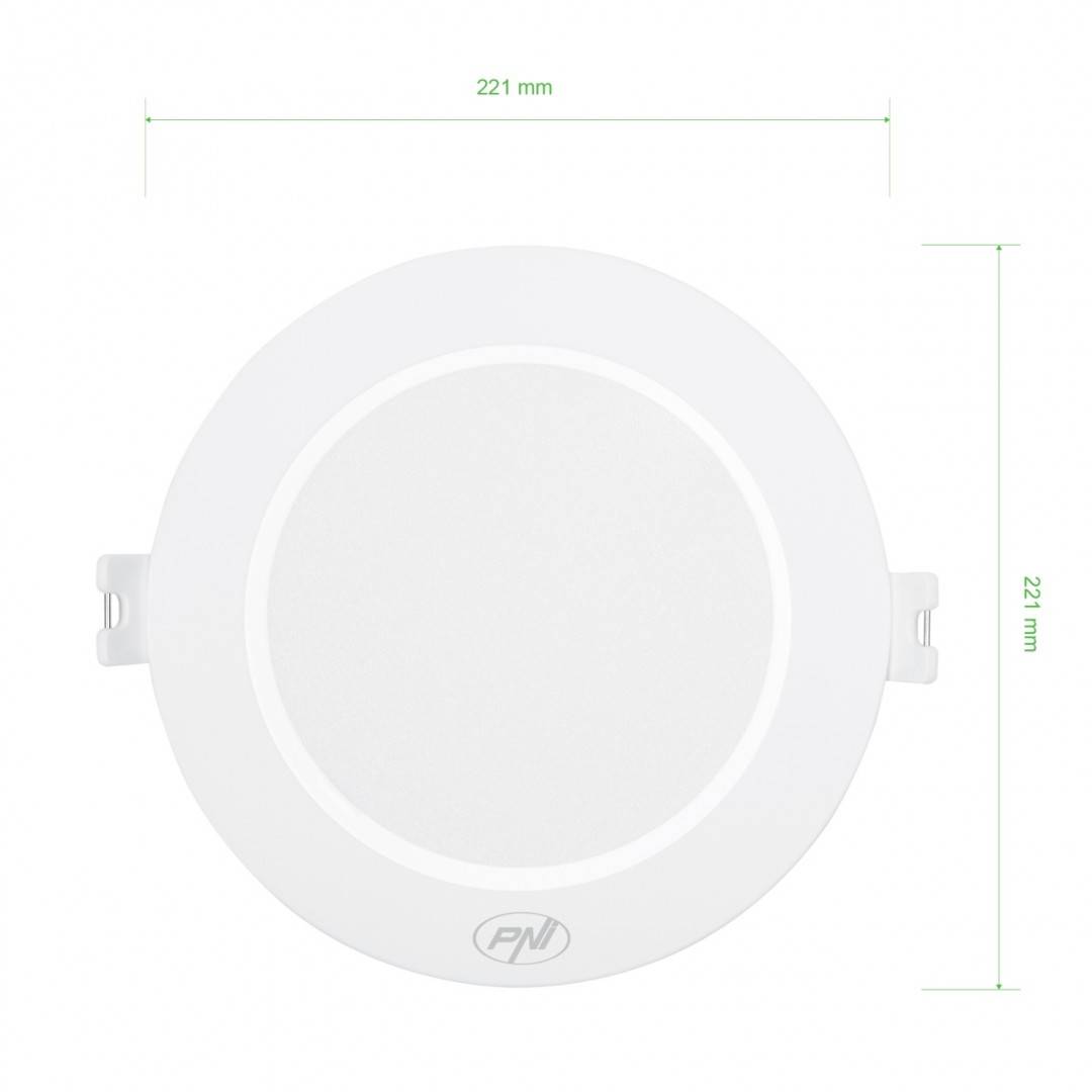 Spot LED PNI D-Light CL2518 18W, incastrabil, rotund 22 cm, 6400K, alimentare 230V, 1980 lm, alb rece
