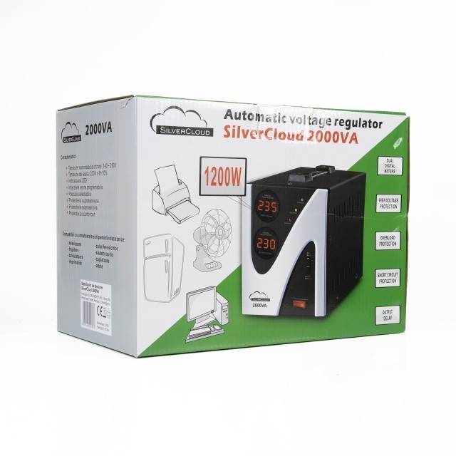 Stabilizator de tensiune SilverCloud 2000VA 1200W 9.1A iesire 230V ± 10%