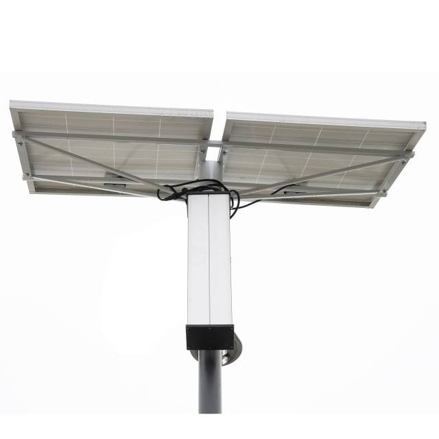 Stalp de iluminat stradal PNI SL802 cu doua panouri fotovoltaice 2 x 80W, proiector LED 2 x 30W, acumulator 60Ah si stalp de montaj lungime 6 metri