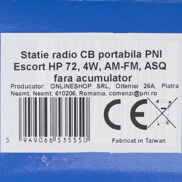 Statie radio CB portabila PNI Escort HP 72, 4W, AM-FM, ASQ, Dual Watch, Scan, fara acumulator