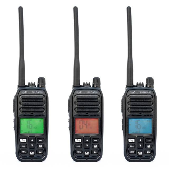Statie radio maritima portabila PNI DS890, 88 canale, 10 canale meteo, Squelch reglabil, Roger Beep, Dual Watch, Scan, Call, NRC, acumulator 1800mAh,