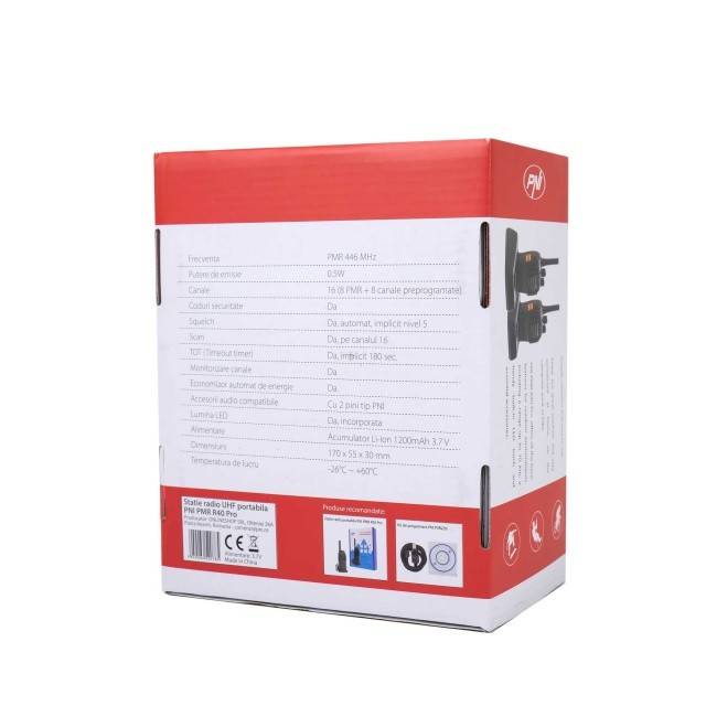 Statie radio portabila PNI PMR R40 PRO, set cu 2 buc, 0.5W, 16 canale programabile, 16 PMR si tonuri 50 CTCSS si 104 DCS, ASQ, TOT, monitor,