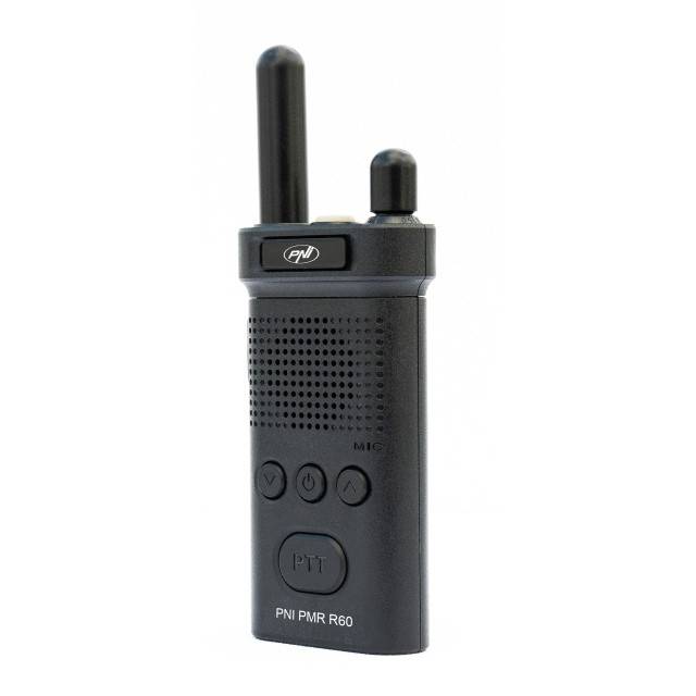 Statie radio portabila PNI PMR R60 446MHz, 0.5W, 16 canale programabile, 16 PMR si tonuri 50 CTCSS si 104 DCS, Scan, blocare taste, SOS, Monitor,