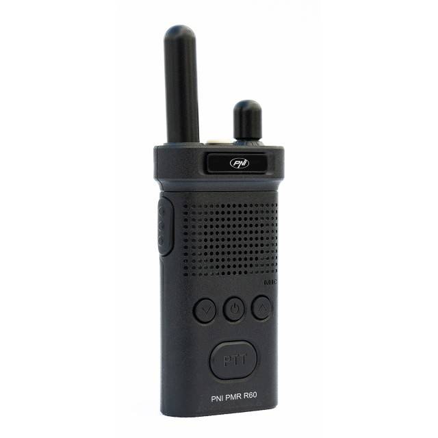 Statie radio portabila PNI PMR R60 446MHz, 0.5W, 16 canale programabile, 16 PMR si tonuri 50 CTCSS si 104 DCS, Scan, blocare taste, SOS, Monitor,