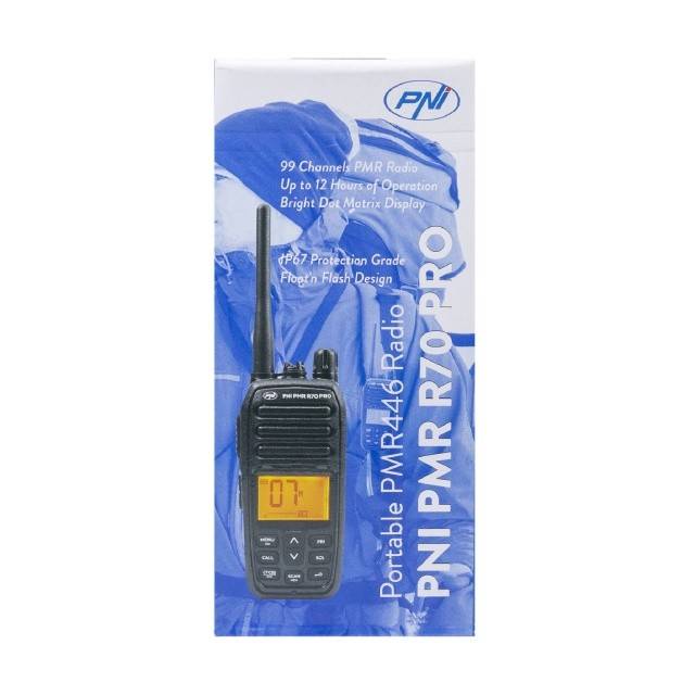 Statie radio portabila PNI PMR R70 PRO 446MHz, 16CH 0.5W, 99 canale programabile PC, tonuri 50 CTCSS si 166 DCS, IP67