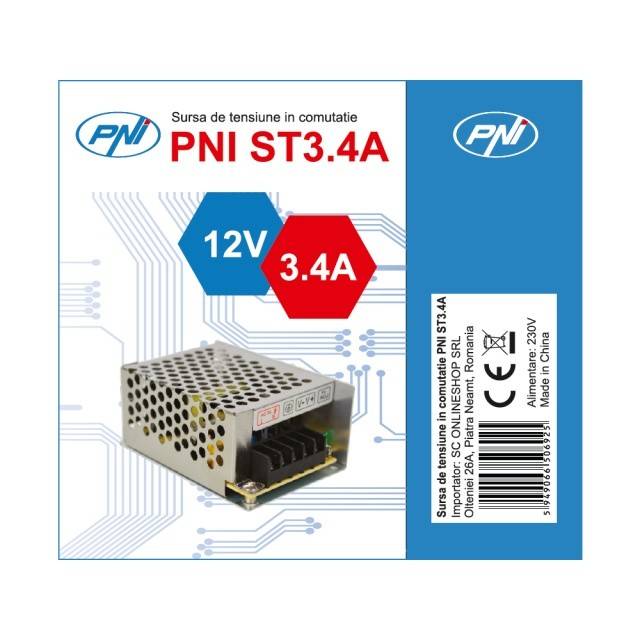 Sursa de tensiune in comutatie PNI ST3.4A 230V la 12V 3.4A stabilizata pentru sisteme de supraveghere