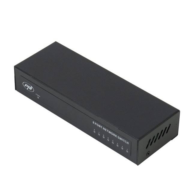 Switch PNI SW08 cu 8 porturi 10/100 Mbps, carcasa metalica, fara ventilator, plug & play, protectie fulger 4KV