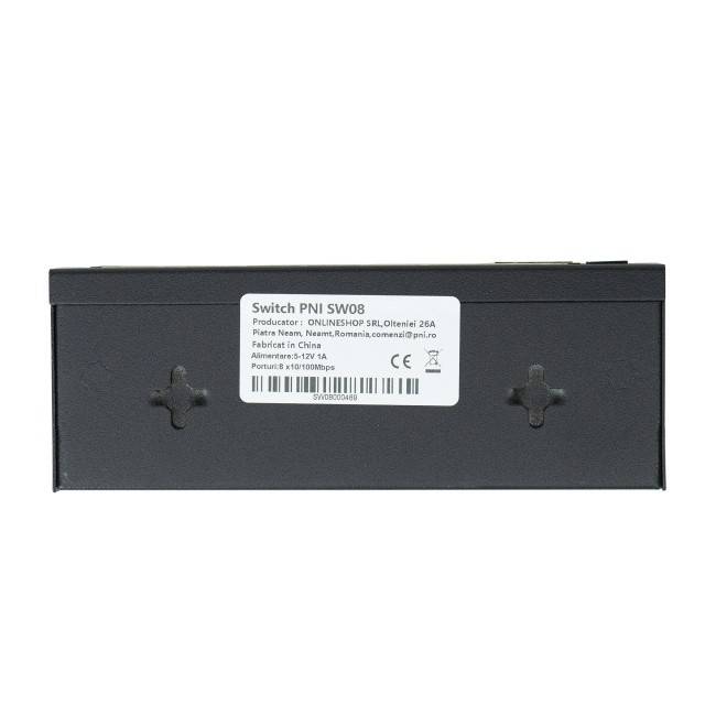 Switch PNI SW08 cu 8 porturi 10/100 Mbps, carcasa metalica, fara ventilator, plug & play, protectie fulger 4KV