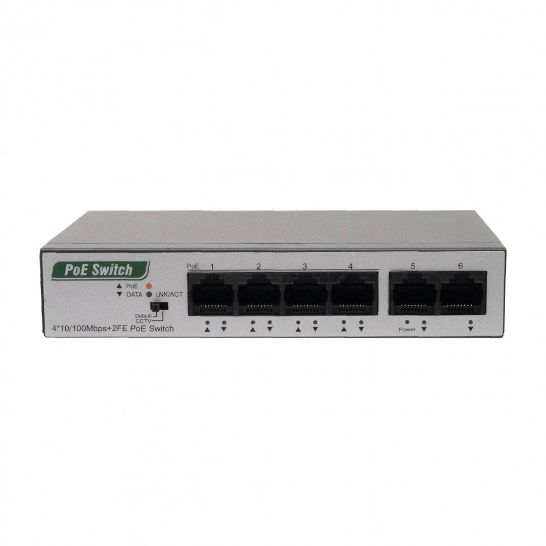 Switch PNI SWPOE242, POE, 6 x 10/100 Mbps, din care 4 porturi PoE, carcasa metalica