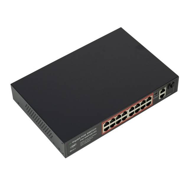 Switch POE PNI SWPOE162, 16 porturi POE 100 Mbps, 2 porturi UP Link 1000 Mbps, 1 port SFP 1000Mbps, 240W, functie AI Extend pana la 250m, protectie