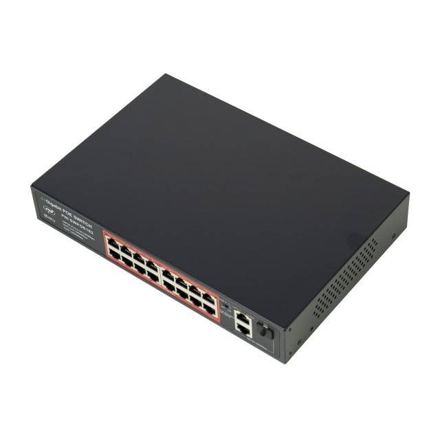 Switch POE PNI SWPOE162, 16 porturi POE 100 Mbps, 2 porturi UP Link 1000 Mbps, 1 port SFP 1000Mbps, 240W, functie AI Extend pana la 250m, protectie