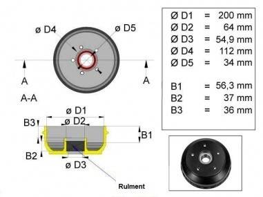 Tambur pentru ALKO 2051, 5x112, rulment 34mm
