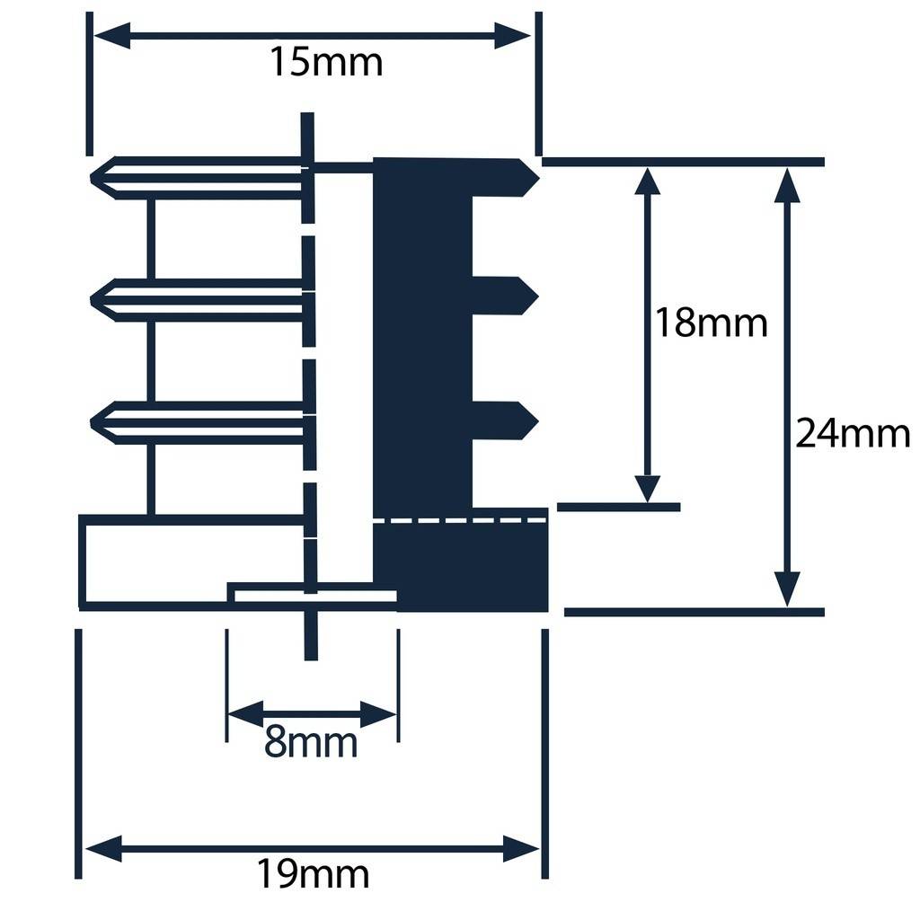 Tampon plastic cu filet interior M8 de 19 mm (1,5 mm)