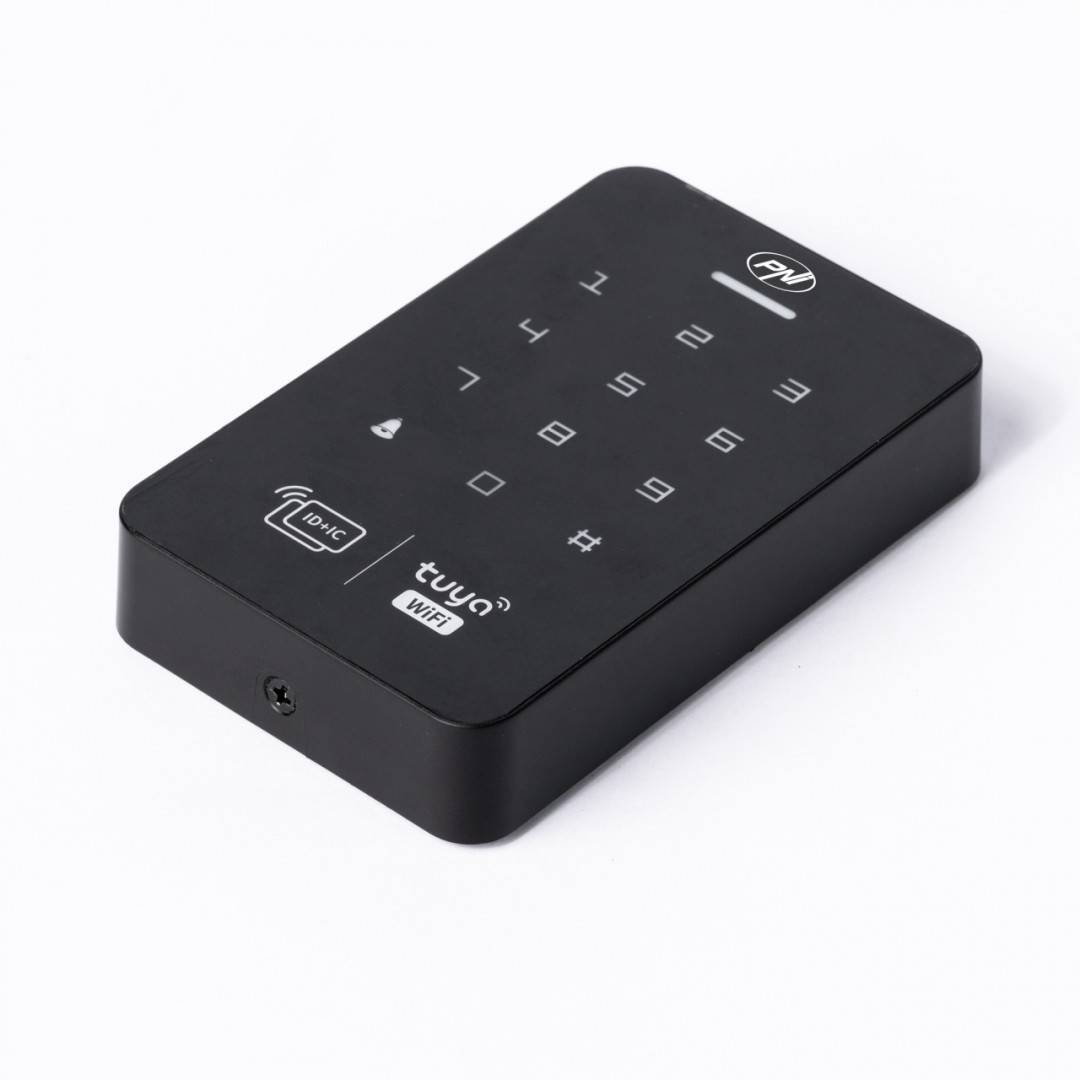 Tastatura control acces PNI DK150T cu Wi-Fi, deblocare cu PIN, card RFID si din aplicatia Tuya Smart, IP65, negru