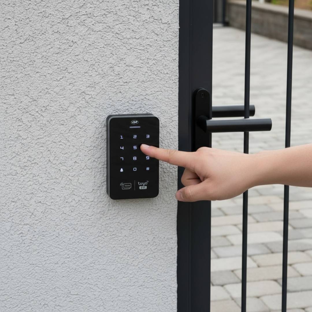 Tastatura control acces PNI DK150T cu Wi-Fi, deblocare cu PIN, card RFID si din aplicatia Tuya Smart, IP65, negru