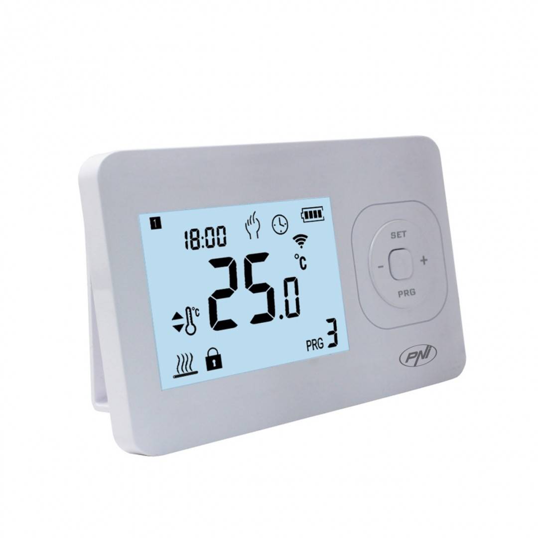 Termostat fara fir PNI CT62 pentru centrale termice, afisaj iluminat, programe zilnice