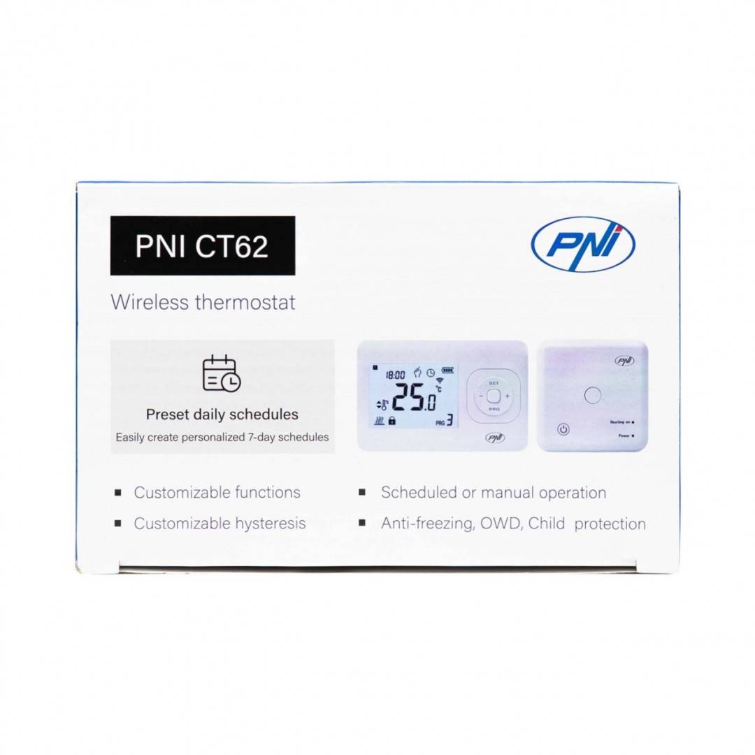 Termostat fara fir PNI CT62 pentru centrale termice, afisaj iluminat, programe zilnice