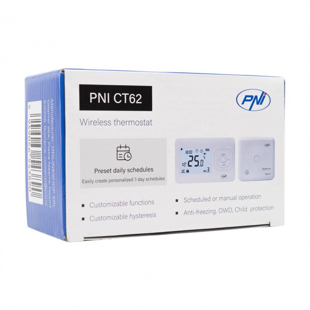 Termostat fara fir PNI CT62 pentru centrale termice, afisaj iluminat, programe zilnice