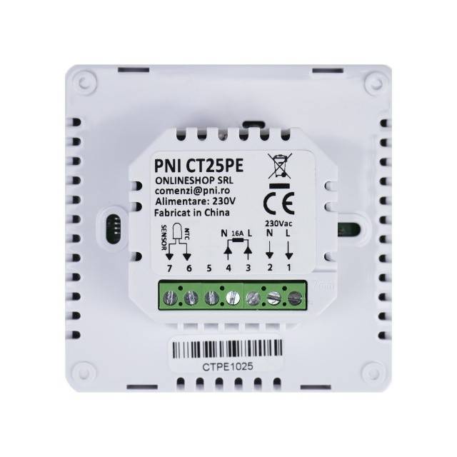 Termostat inteligent incastrabil PNI CT25PE WiFi, control prin internet incalzire electrica in pardoseala, aplicatie mobil Tuya Smart, integrare in