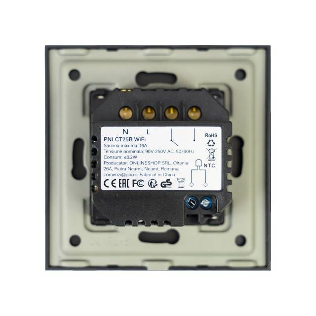 Termostat inteligent PNI CT25B WiFi pentru centrala termica pe gaz, montaj incastrat, 16A, control din aplicatia Tuya Smart, programare zilnica, mod