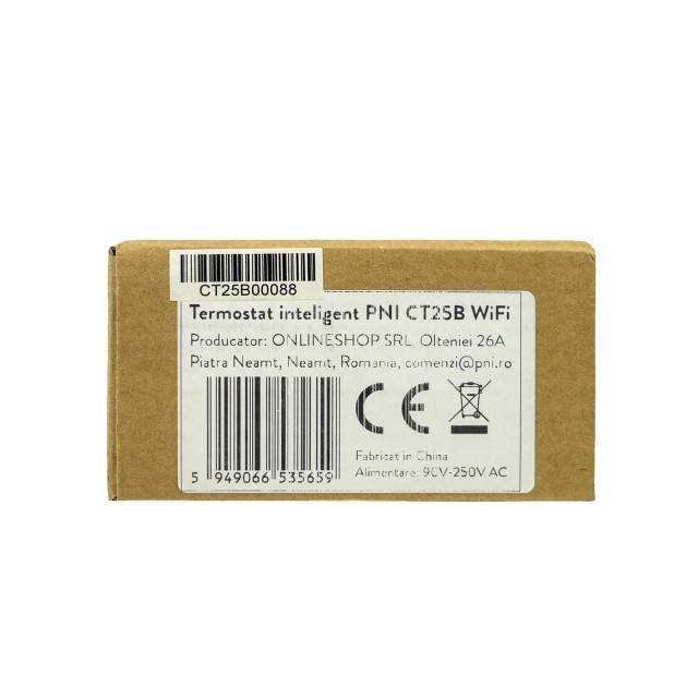 Termostat inteligent PNI CT25B WiFi pentru centrala termica pe gaz, montaj incastrat, 16A, control din aplicatia Tuya Smart, programare zilnica, mod