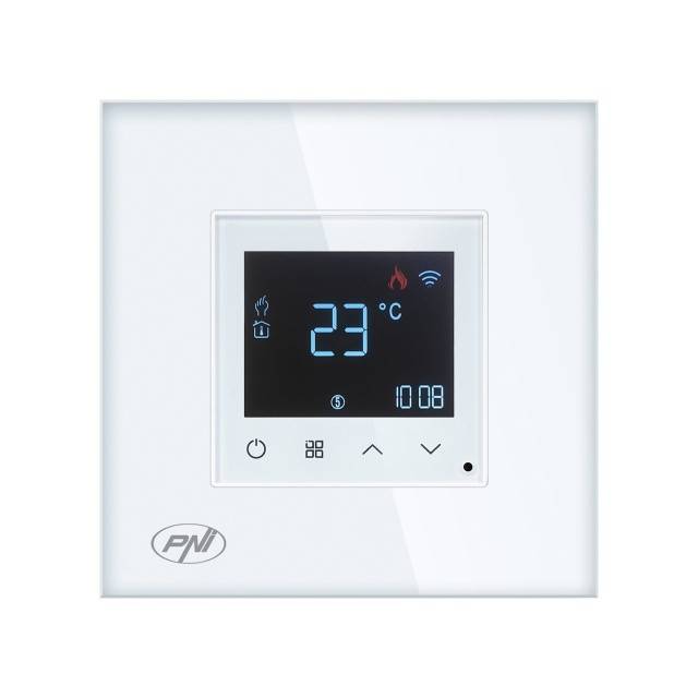Termostat inteligent PNI CT25W WiFi pentru centrala termica pe gaz, montaj incastrat, 16A, control din aplicatia Tuya Smart, programare zilnica, mod