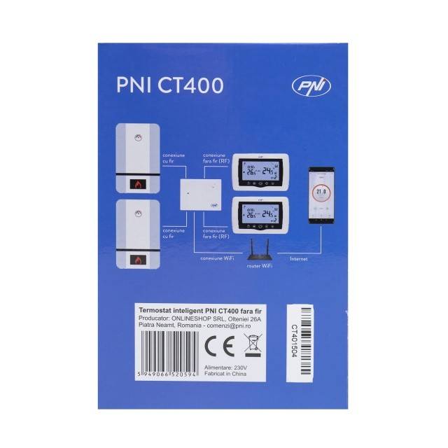 Termostat inteligent PNI CT400 fara fir, cu WiFi, controleaza 1 centrala si 2 zone diferite, parter etaj prin Internet, pentru centrale termice,