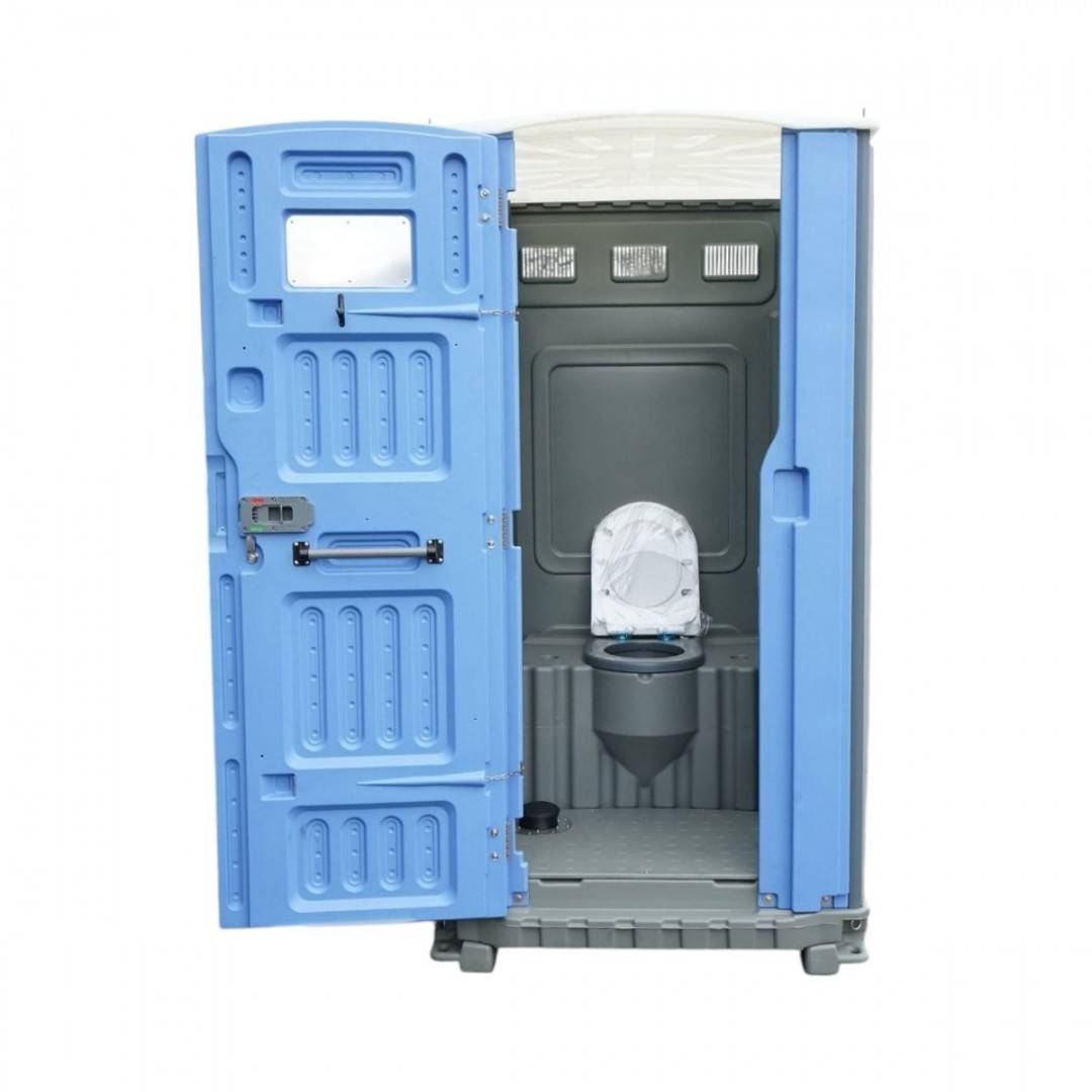 Toaleta ecologica vidanjabila HDPE 350L cu lavoar, pisoar, oglinda, suport hartie si cuier 1150x1150x2250mm