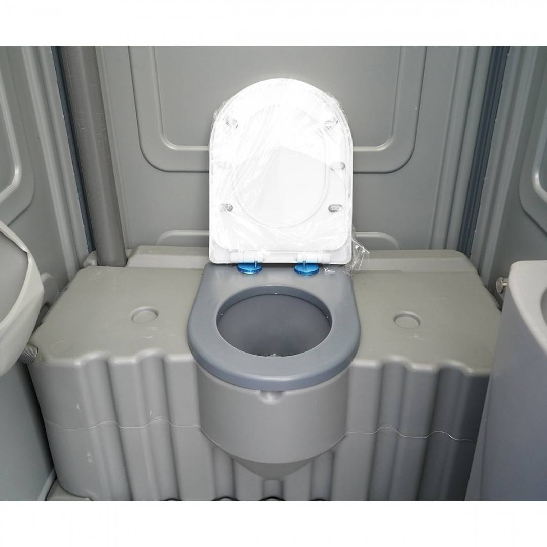 Toaleta ecologica vidanjabila HDPE 350L cu lavoar, pisoar, oglinda, suport hartie si cuier 1150x1150x2250mm