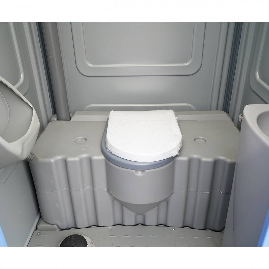 Toaleta ecologica vidanjabila HDPE 350L cu lavoar, pisoar, oglinda, suport hartie si cuier 1150x1150x2250mm