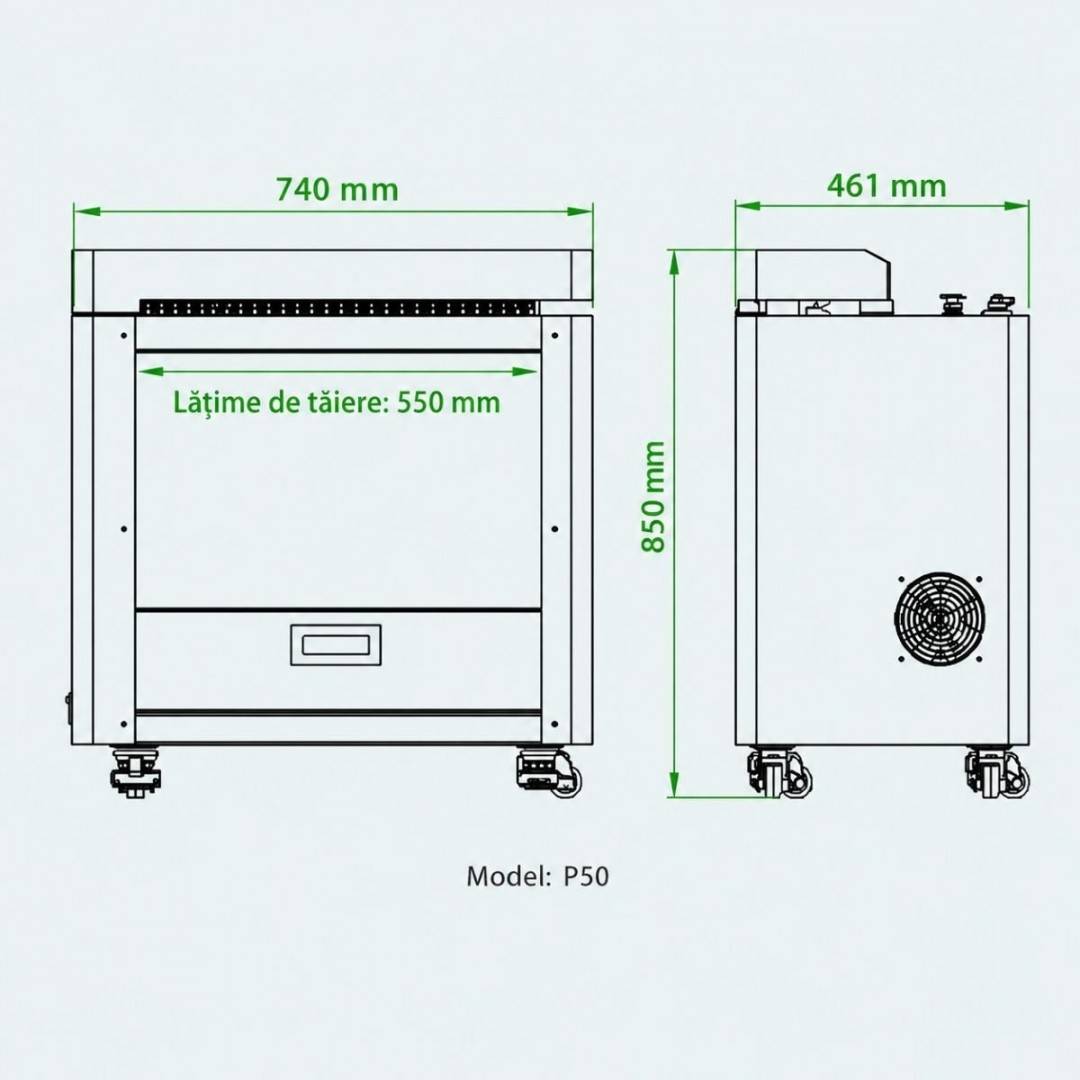 Tocator carton industrial 550mm, 1500W, 220V, viteza reglabila 0-18m/min, grosime maxima 10mm Breckner Germany