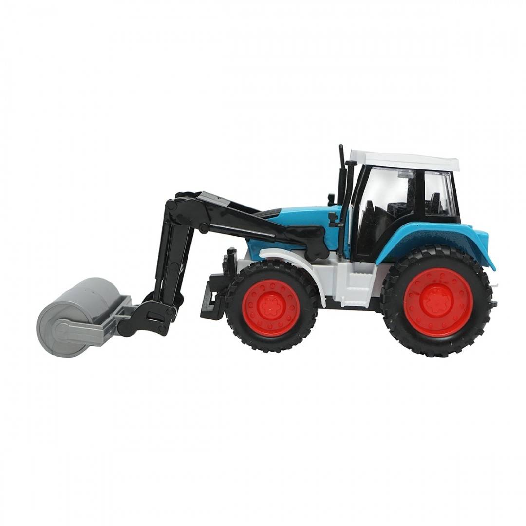 Tractor albastru cu cilindru compactor, 175x65x80mm jucarie copii +3 ani