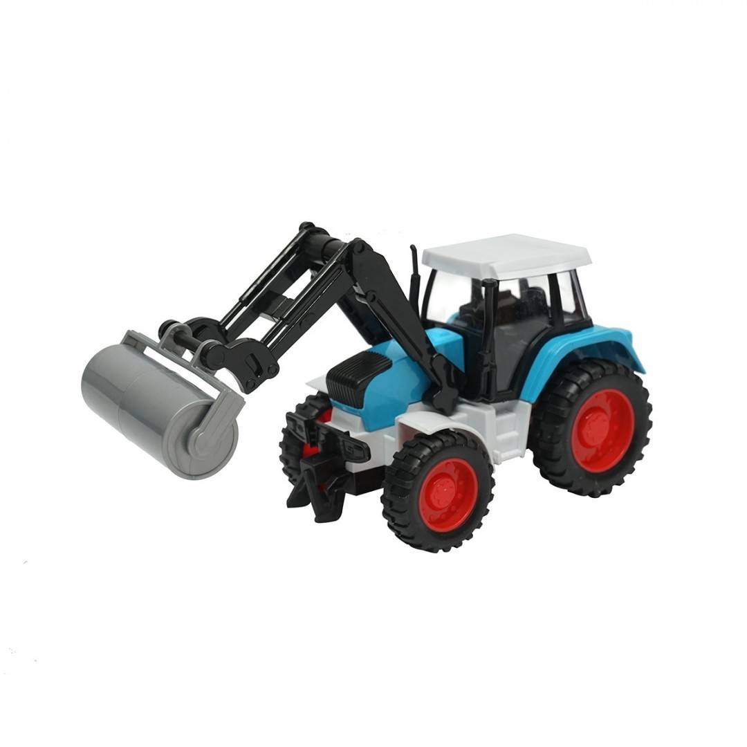 Tractor albastru cu cilindru compactor, 175x65x80mm jucarie copii +3 ani