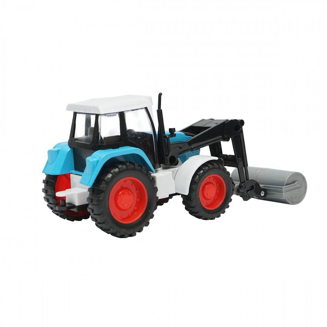 Tractor albastru cu cilindru compactor, 175x65x80mm jucarie copii +3 ani