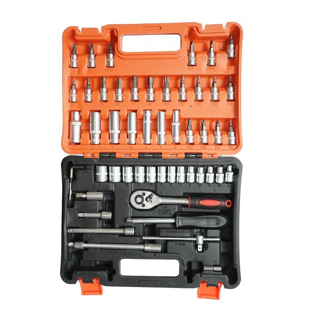 Trusa chei tubulare lungi si scurte, biti, hex, torx, antrenor cu clichet 1/4 inch 53 piese Breckner Germany