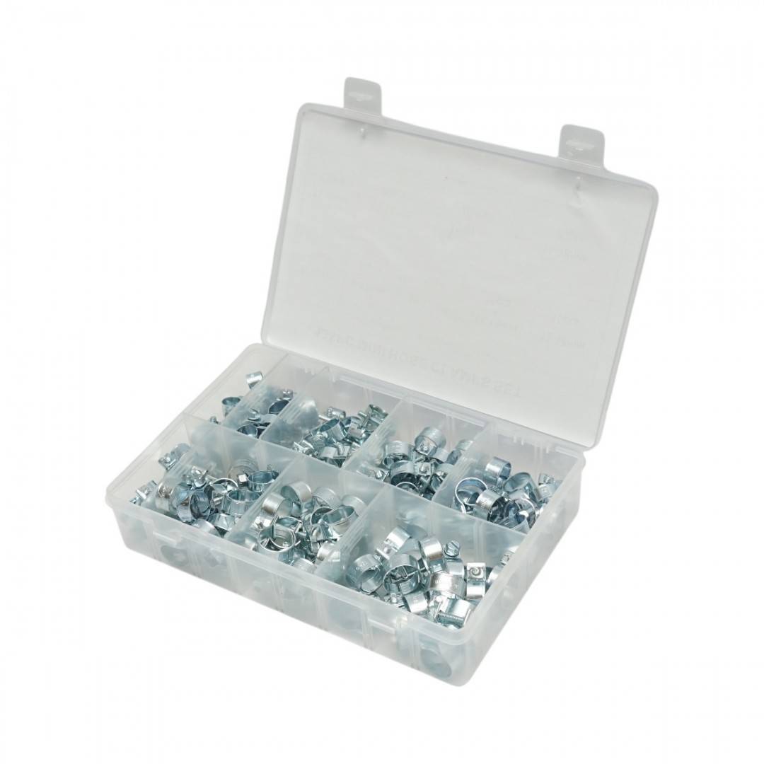 Trusa coliere metalice cu surub pentru furtunuri 8-18mm 135 piese