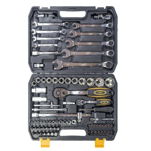 Trusa multifunctionala cu chei tubulare si fixe PNI TCF82, 82 de piese, cutie din plastic
