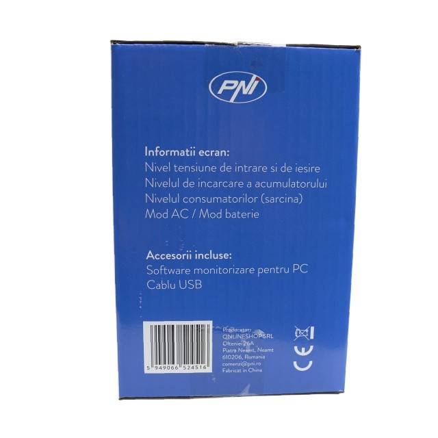 UPS PNI SafePC E650VA, putere 390W, 1.8A, iesire 2 x 230V, ecran LCD acumulator 7.2A inclus